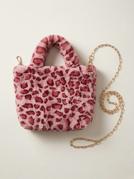 Handbags - Plush Leopard-Print Mini Tote in Dusty Rose